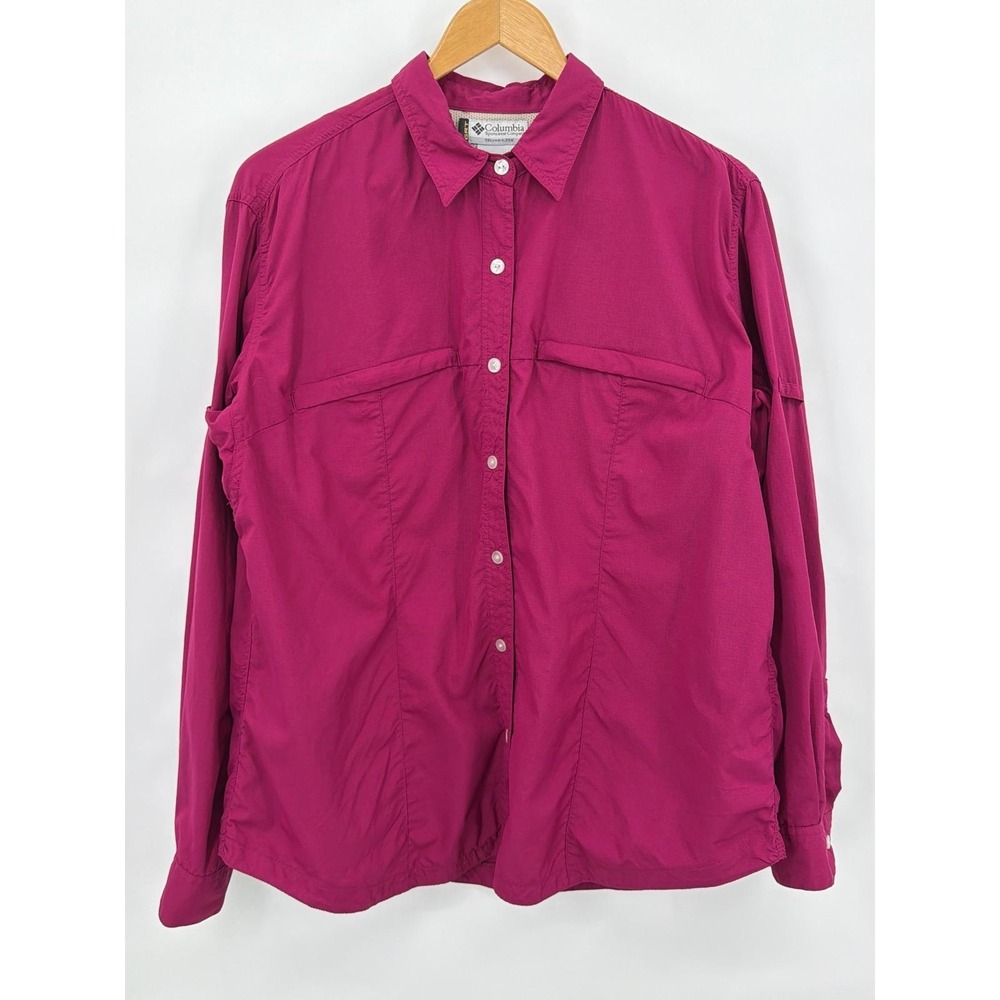 Vtg Columbia GRT Womens XL Magenta Pink Nylon Ripstop Long Sleeve Hiking Shirt